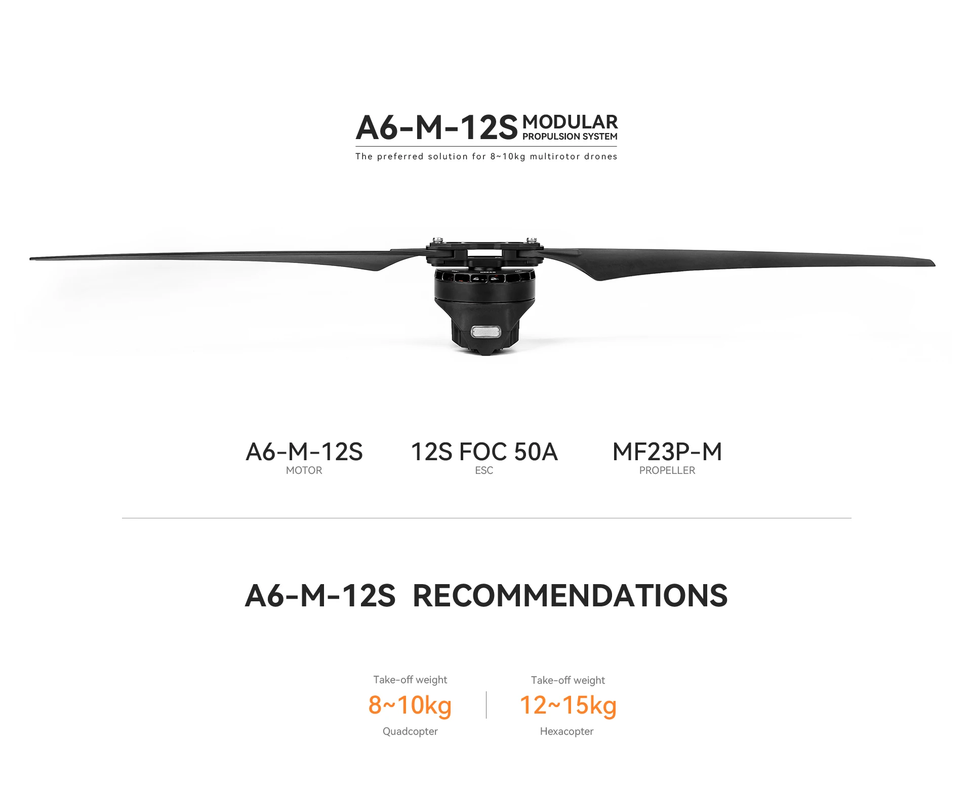 Systèmes de propulsion modulaires série A T-MOTOR A6-M-12S, ensemble de bras moteur ESC intégré pour UAV agricoles