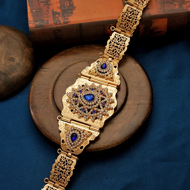 Morocco Women Caftan Belt Gold Color Red Green Stone Ethnic Wedding Dress Kaftan Abaya Metal Waist Chain Belt Jewelry Gold 6