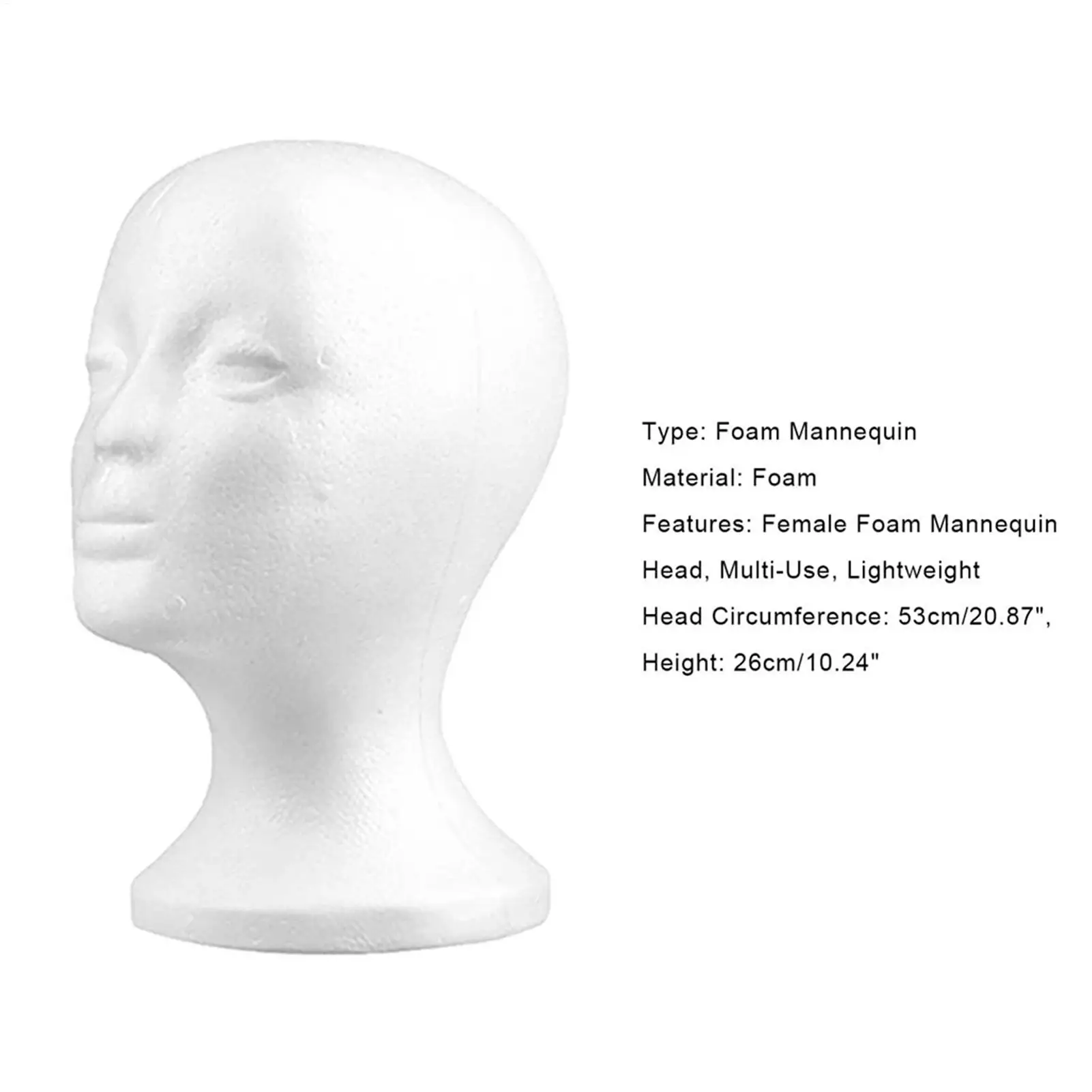 Foam Head Women Head Mannequin for Wigs Styling Beauty Supplies Display Rack Accessories for Travel Cosmetology Beginners Salon