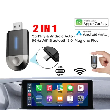 Adaptador inalámbrico Phoebus Link 2 en 1 Mini CarPlay con integración perfecta de Android Auto para Apple, dongle USB tipo C para coche universal. 1