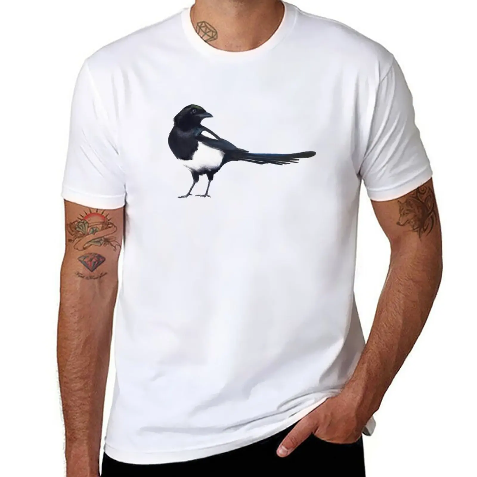 

New Black-billed magpie - charcoal drawing T-Shirt Short sleeve tee sweat shirt mens funny t shirts