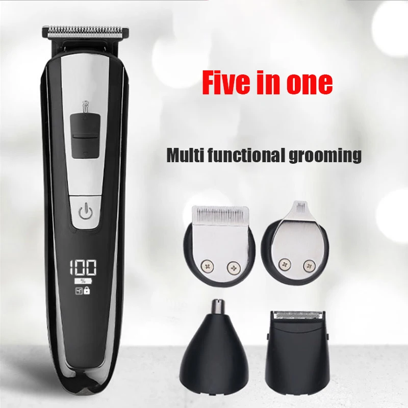 WAIKIL Professional Electric Men's Hair Clipper Hair Trimmer Five in One Shaver USB Rechargeable Cordless Digital Barber 2