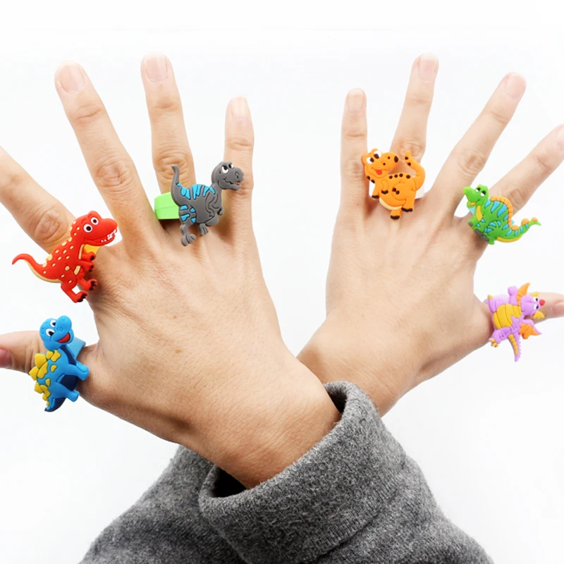 

6pcs Dinosaur World Jurassic Style Silicone Ring toy For Children favors Cartoon Finger Jewelry Party Gifts Dino Party Supplies