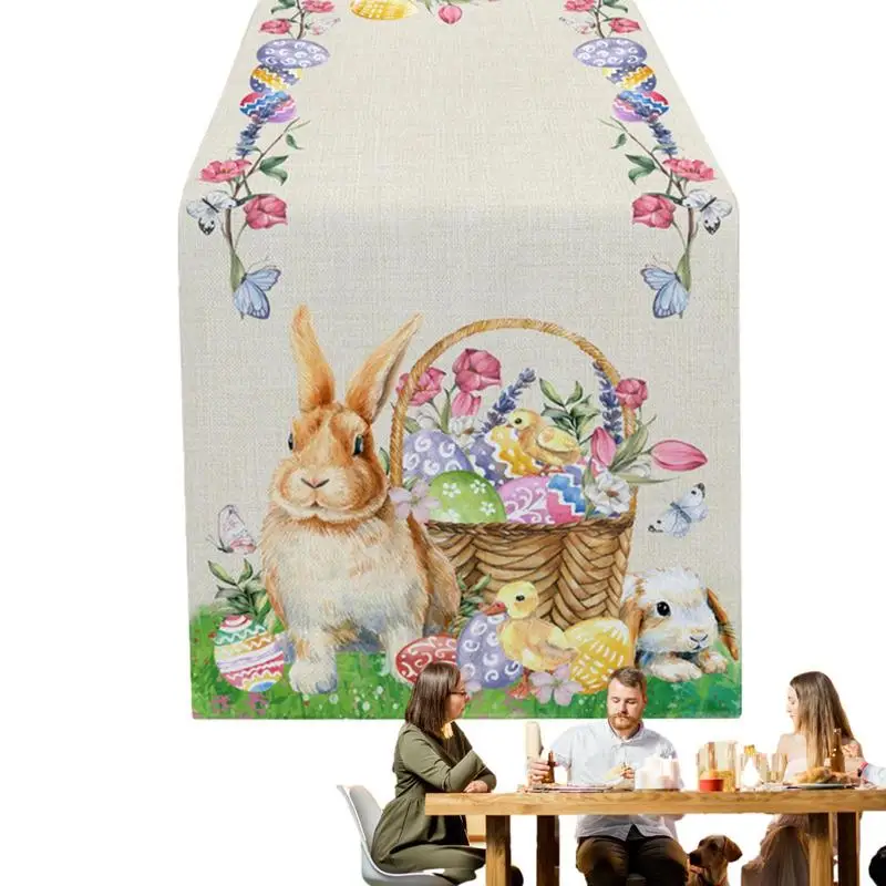

2024 Easter Rabbit Table Runner Polyester Bunny Dining Table Cloth Placemat Spring Holiday Happy Easter Decoration For Home