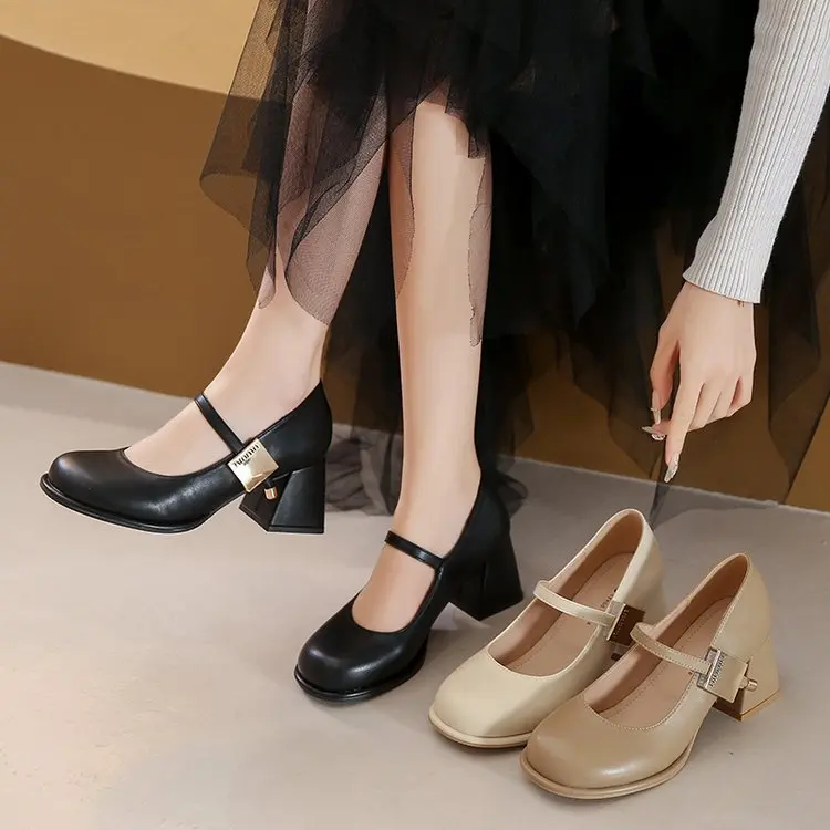 NEW Women Mary Janes Shoes Summer Lolita High Heels Shose New Designer Brand Dress Shallow Shoes Chunky Femme Pumps Plus Size 45