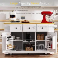 Mobile Kitchen Island with Folding Table and Power Outlet; Large Wheeled Kitchen Island Trolley; Customizable 6