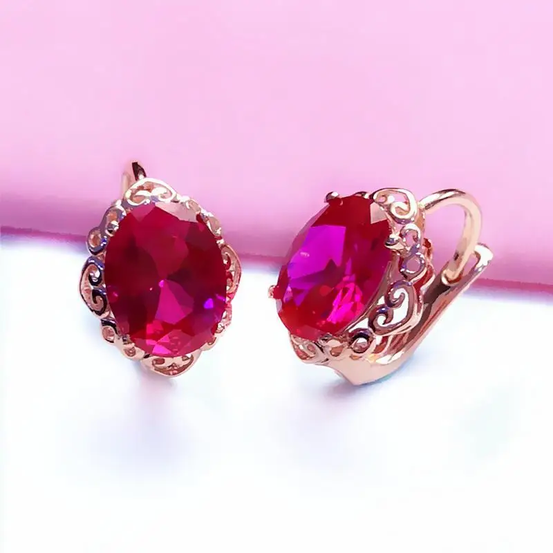Orecchini Oro Rosa 14kt Con Rubino Naturale – Piccoli Fiori In Oro Massiccio 585, Pietra 0,38 Ct, Gioielli Per Donna - 3