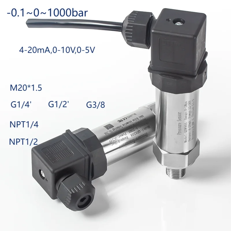 4-20mA Hersman Pressure Transmitter Sensor M20*1.5 G1/2 NPT1/4 NPT3/8 Thread 50Bar 100Bar 500Bar Pressure Transducer NPT1/2 G1/4