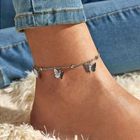 1-3pcs Simple Metal Chain Butterfly Pendant Anklet for Women Adjustable Layered Vintage Minimalist Beach Anklet Set Foot Jewelry 4