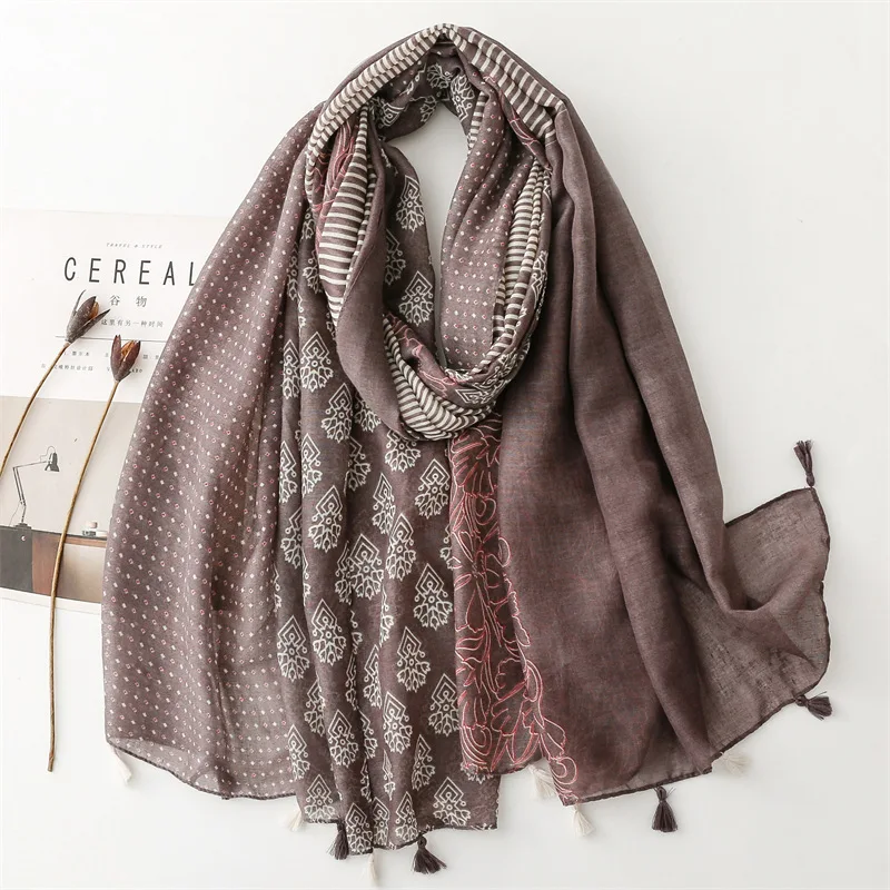 

2024 Newest Women Floral Printed Pattern Scarf Cotton Voile Scarf Shawls
