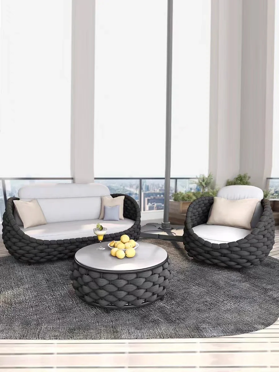 Outdoor sofa courtyard combination villa balcony garden terrace rattan chair outdoor model room sun room rattan furniture
