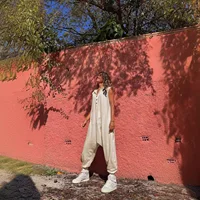 Combinaison d'été ample et décontractée à capuche sans manches, couleur unie, à la mode et personnalisée, boutonnée, pour femme, 2025 4