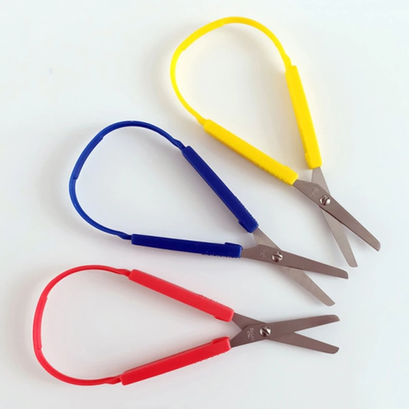 6pcs Colorful Loop Scissors for Kids Easy Grip Self-Opening Scissor Safety Round Tip Adaptive Cutting 85DD