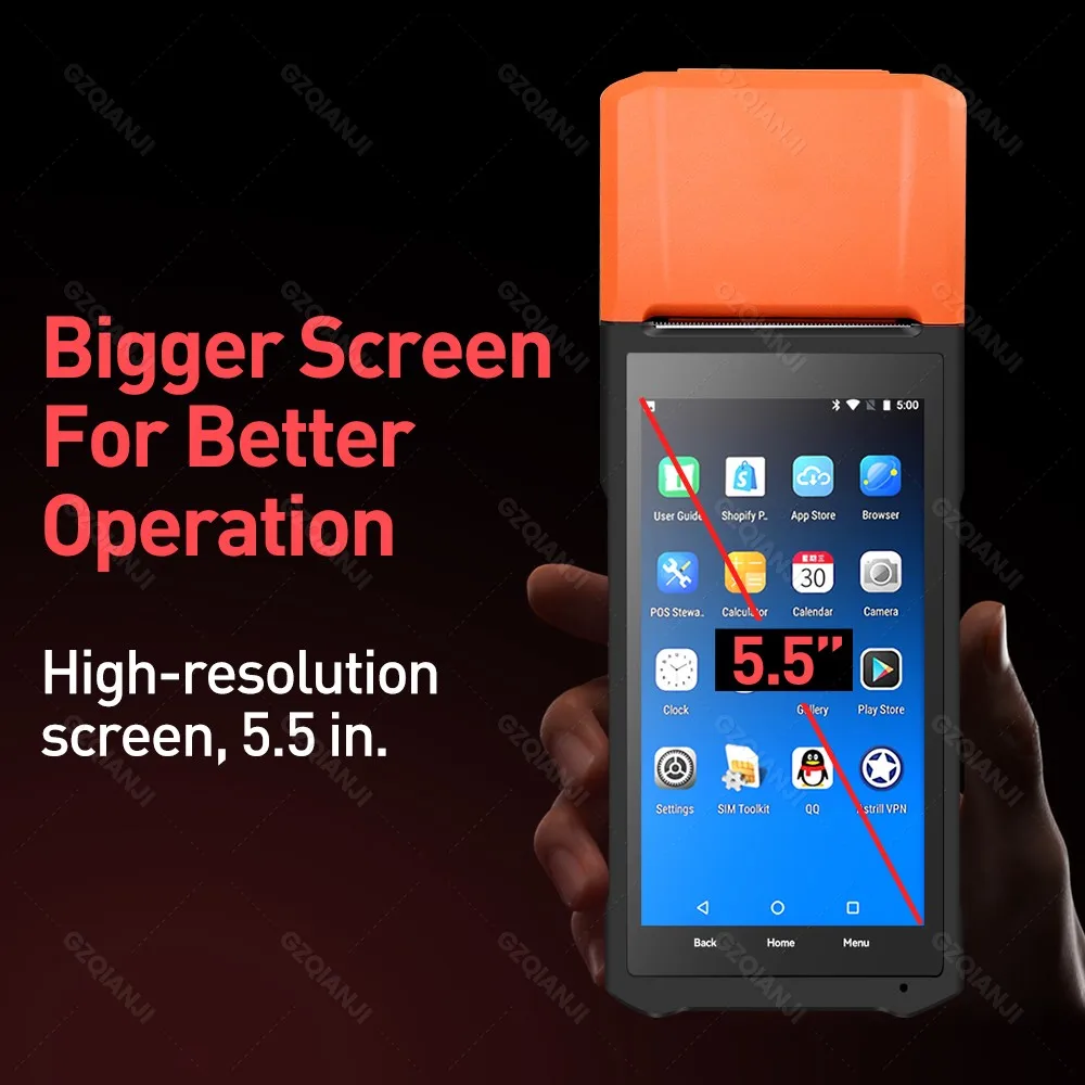 안드로이드 11/12 휴대용 단말기 POS 프린터(58mm 휴대용 열전사 프린터 포함) WiFi 블루투스 모바일 청구서 티켓 프린터 3G/4G
