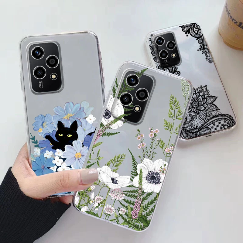 Floral Fashion Clear Silicone Phone Cover - Cute Cat Couple Design