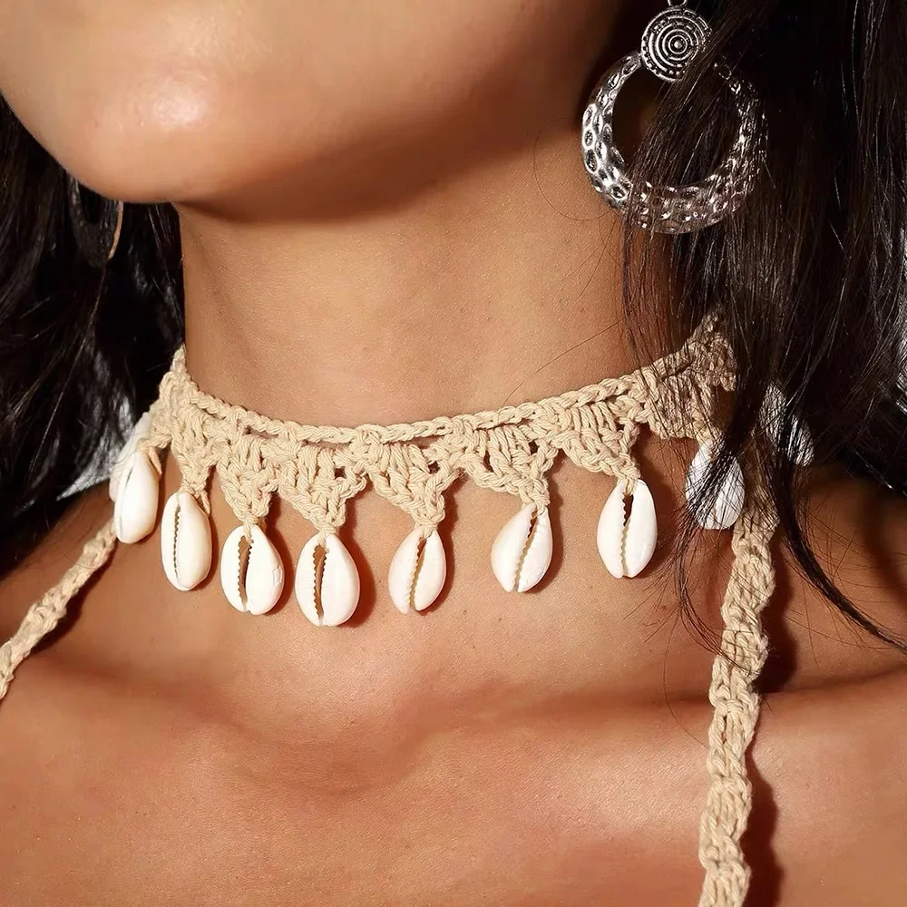 2 stücke/Frauen Sommer Schmuck Böhmischen Mädchen Freundschaft Geschenke Muscheln Halsband Natürliche Meer Kauri Shell Seil Kette Halsband Halskette – Detail 13