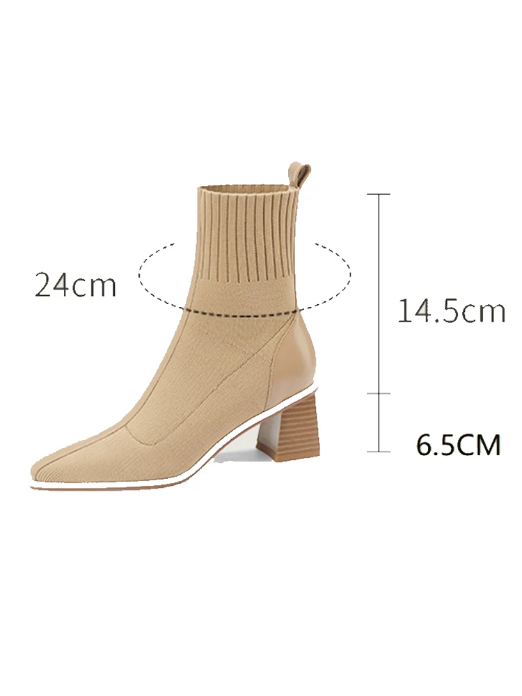 Women Chelsea High Heels Boots Winter Knitting Ankle Sock Boots Thick Pumps 2022 New Designer Ladies Shoes Casual Snow Botas New