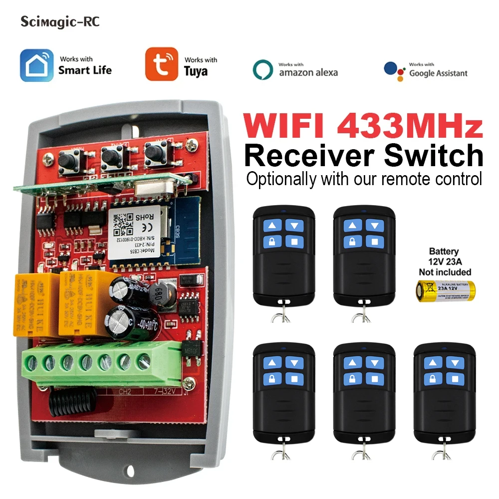 433MHz 범용 Tuya 스마트 wifi 차고 문 오프너 2CH 12V 24V 220V 무선 원격 제어 스위치 수신기 게이트 Tans..
