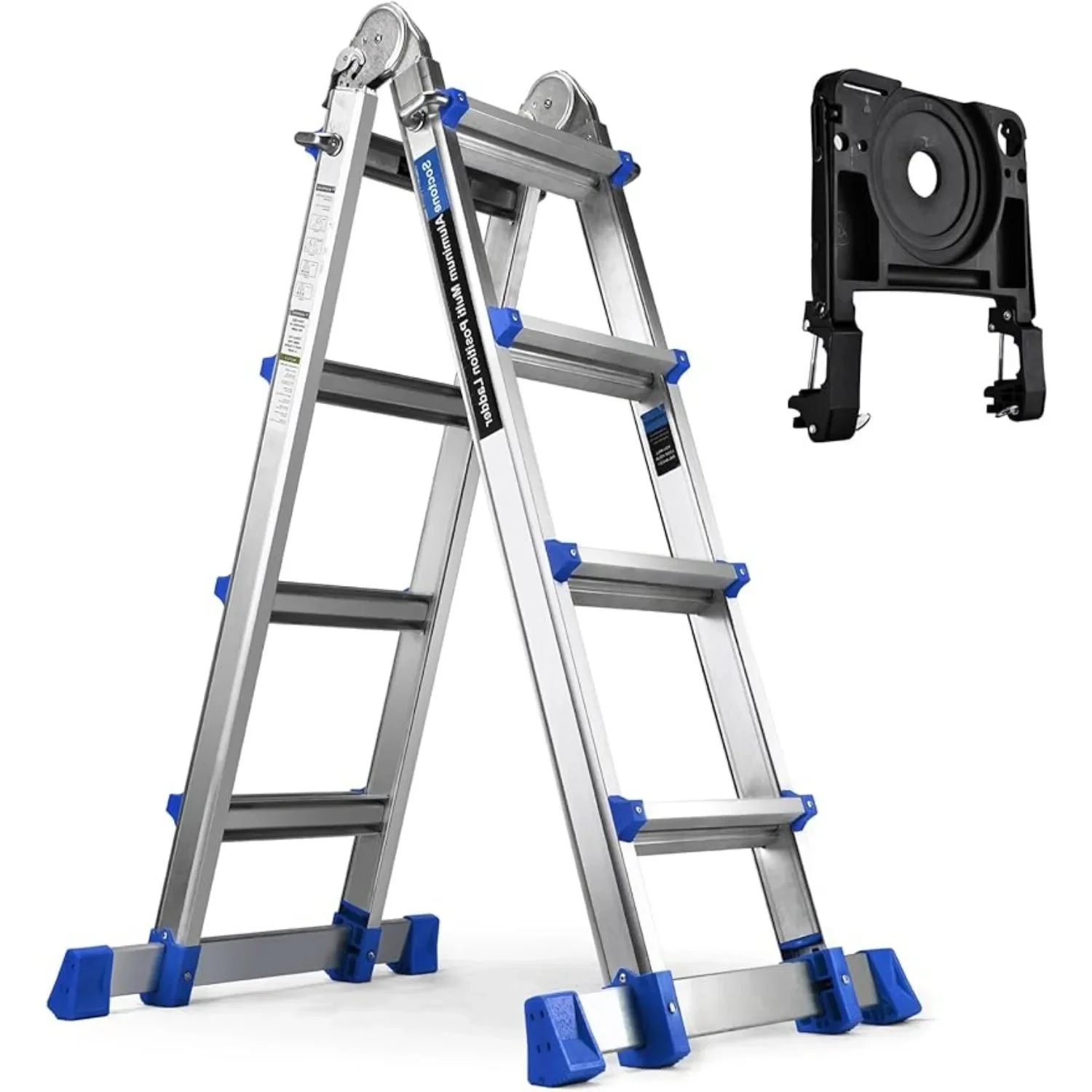 

HBTower A Frame 4 Step Extension 17 Ft Multi Position Ladder with Removable Tool Tray and Stabilizer Bar 330 Lbs Capacity