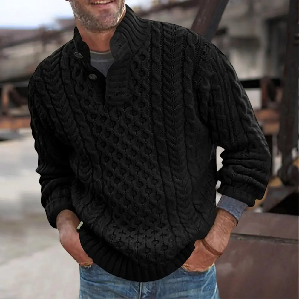

Stylish Men Winter Sweater Long Sleeves Thick Winter Sweater Buttons Anti-shrink Spring Sweater