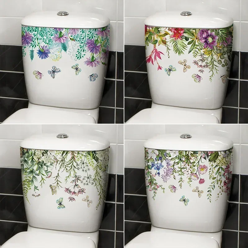 Bathroom Toilet Stickers Modern Minimalist Flowers Pattern Self-adhesive Paintings For Bathroom Decorations toilet stickers toilet wall stickers