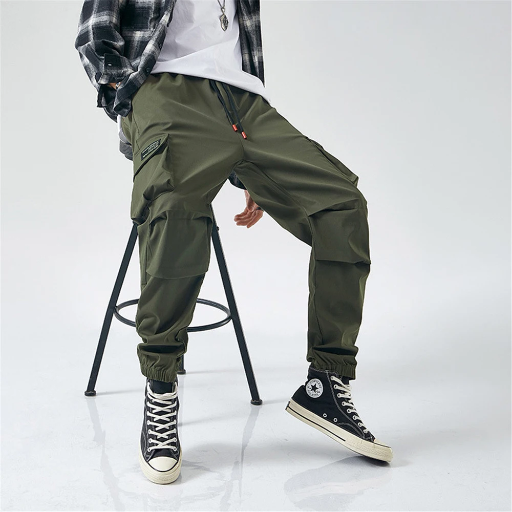 

2022 New Joggers Cargo Pants for Men Casual Hip Hop Pocket Male Trousers Sweatpants Streetwear Ribbons Techwear Pants