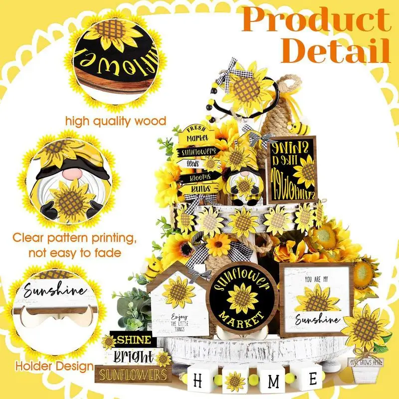 Summer Farmhouse Tiered Tray Decor 17pcs Summer Tiered Tray Decoration Set Sunflower Decor Summer Party Table Shelf Rustic Home 2