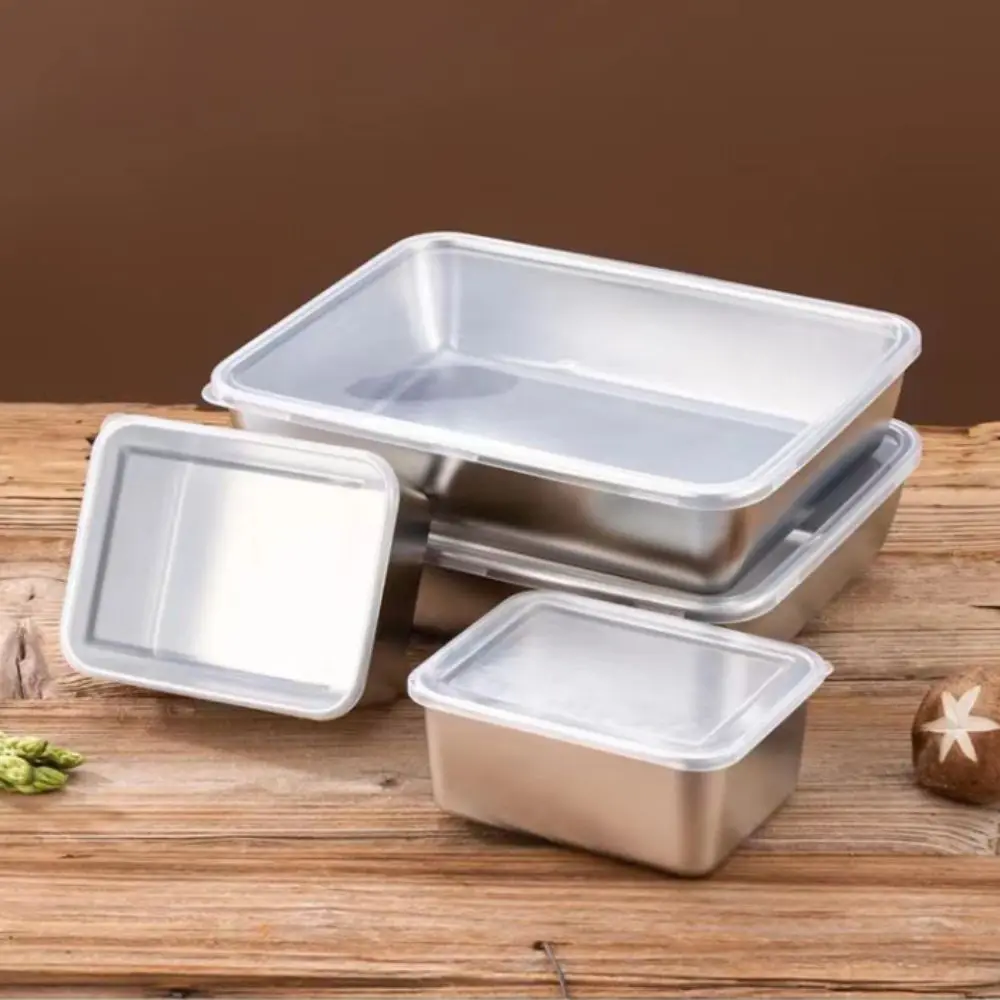 Stainless Steel Square Plate Rectangular Large Kitchen Storage Plate with Lid Multifunction Commercial Dish Tray 2