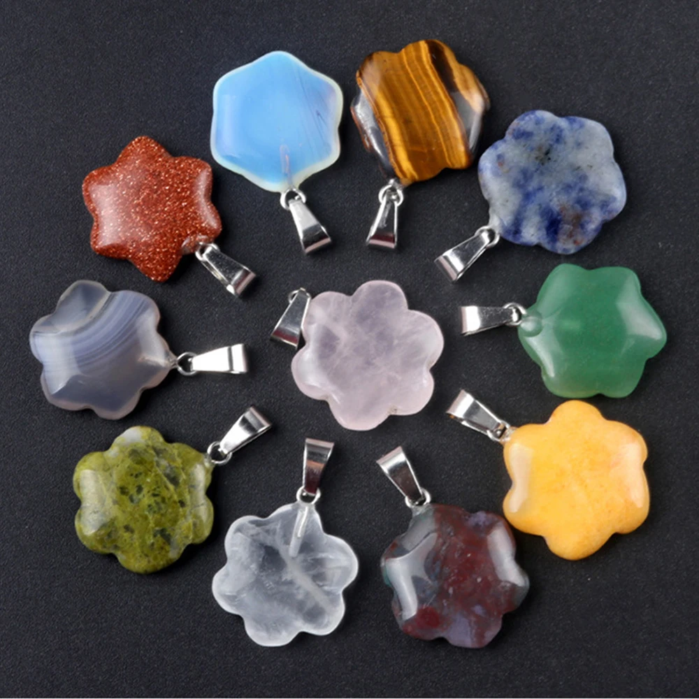 

Mineraali 20mm Mini Flower Shape Natural Stone Beads Pendant for DIY Bracelets Necklaces Jewelry Powerful Chakras Crystal Quartz
