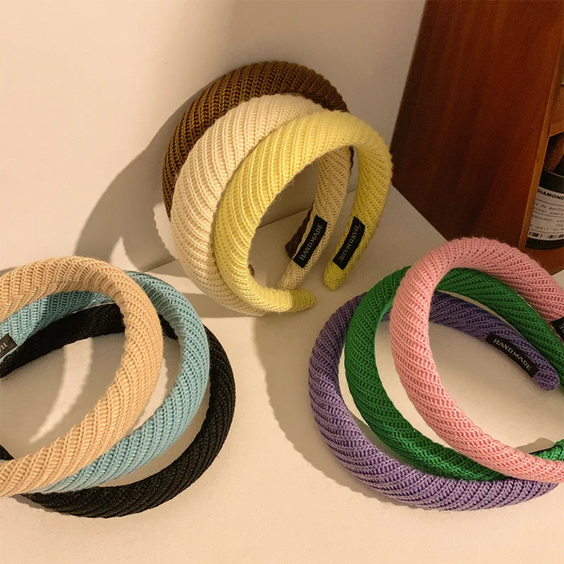 New Style Milk Tea Color Hair Hoop In Autumn And Winter High Head Knitting Wool Women's Temperament Head Hoop autumn winter sweet wool knitting color dot plush hair ties rope for women high elastic soft circular rubber band girls headwear