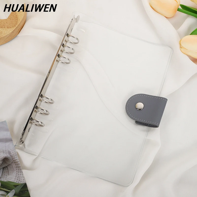 

A5 Transparent Soft PVC 6-Ring Binder Cover Snap Button Closure for Ring-Bound Planner Pages Loose Leaf Binder Cover