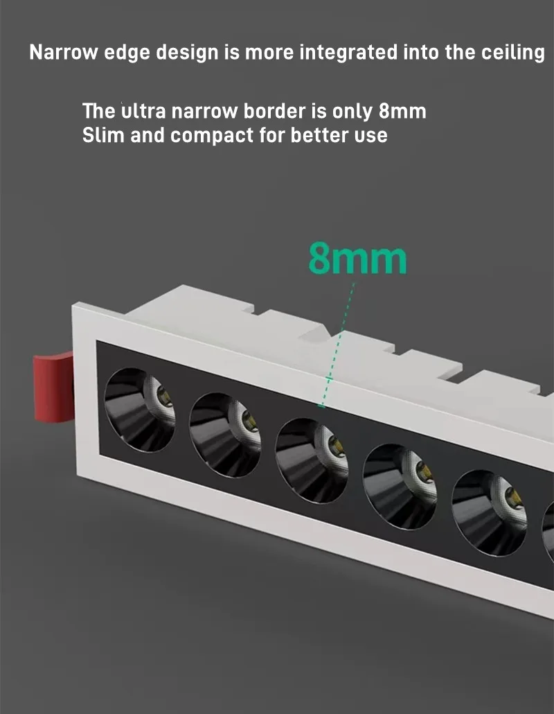 Description Picture 6 of itemDimmable LED grille light 10W/20W/30WAC110V220V line light embedded without main light tube light ceiling light indoor lighting