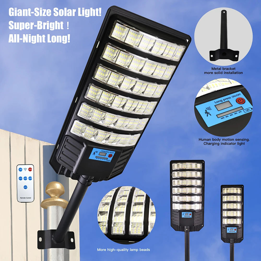 Super Bright Solar Light, 288 LED Outdoor Dusk To Dawn Solar Street Light, Road Area Lamp Waterproof Backyard Security Lighting