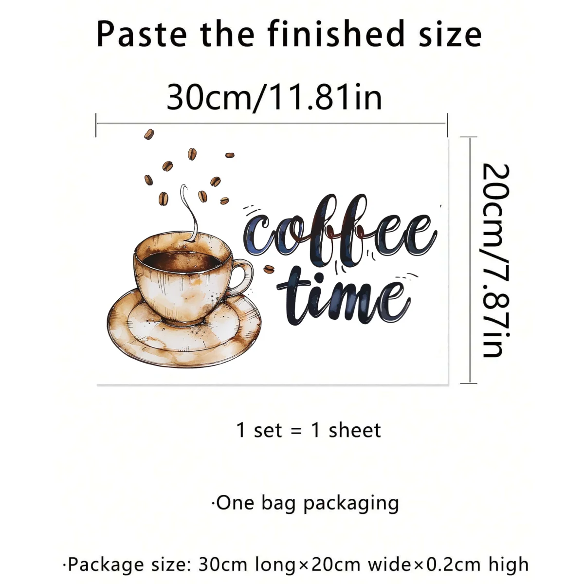 Coffee Time Wall Sticker Coffee Beans Retro Style Cafe Wall Decoration Sticker 1pc