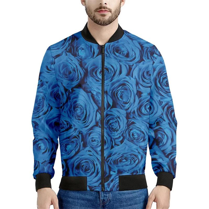 thumbnail image 1 of Chaqueta bomber con estampado 3D de flores rosas para hombre, sudadera con gráfico floral para primavera y otoño, tops para mujer, abrigo de manga larga con cremallera para calle, 1 of 5