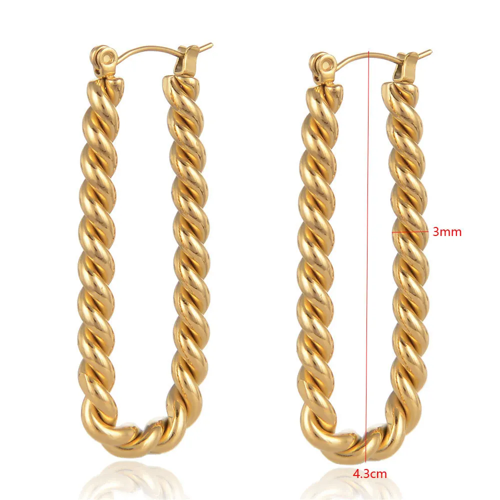 Classics Geometric Square Twisted Huggie Hoop Earrings for Women Gold Plated Metal Stainless Steel Big Ear Buckle Retro Jewelry