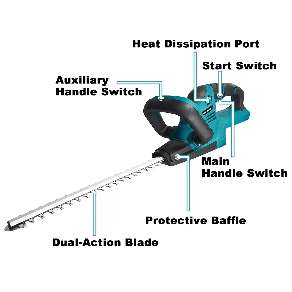 480MM Cordless Electric Hedge Trimmer Rechargeable Multifunction Double Blades Garden Lawn Mower Tools For Makita 18V Battery 3