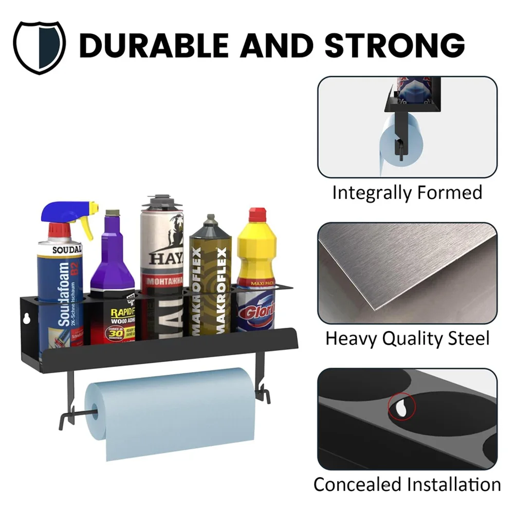 Garage Storage Shelves 5 Bottle Spray Can Holder Paint Bottle Storage Rack Garage Maintenance Spray Wall Hanging Organizer Rack Wall Mount Shelf