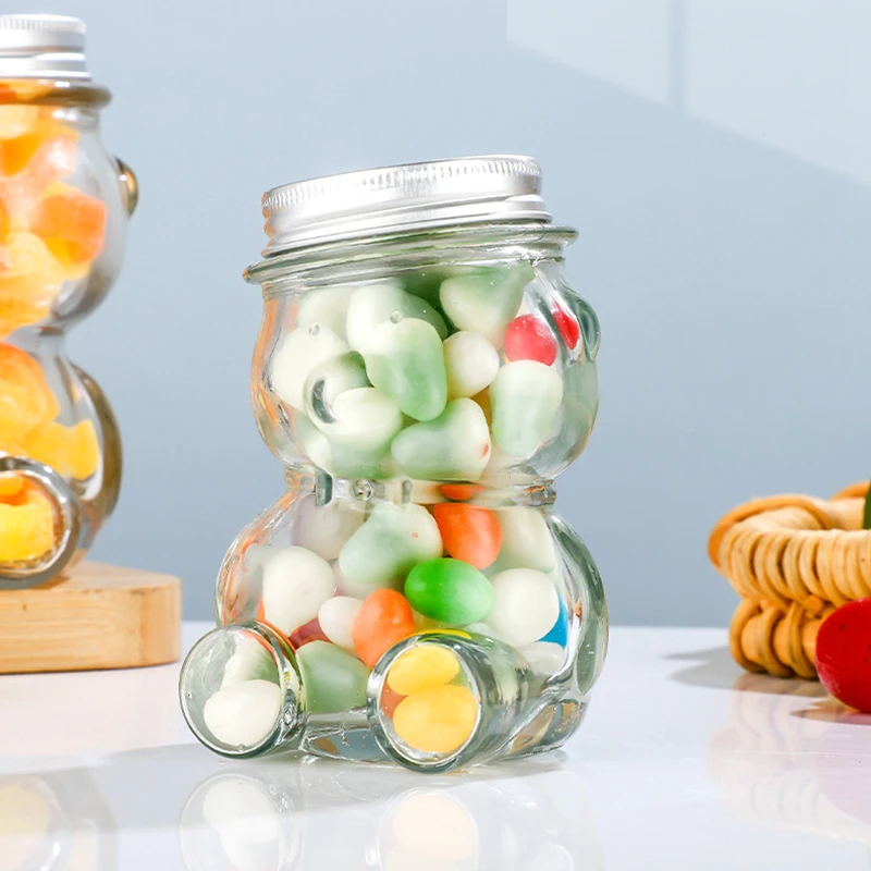 50ml/150ml/300ml Little Bear Glass Honey Jars with Aluminum Bottle Cap Lovely Washing Bottle Glass Bottle 6