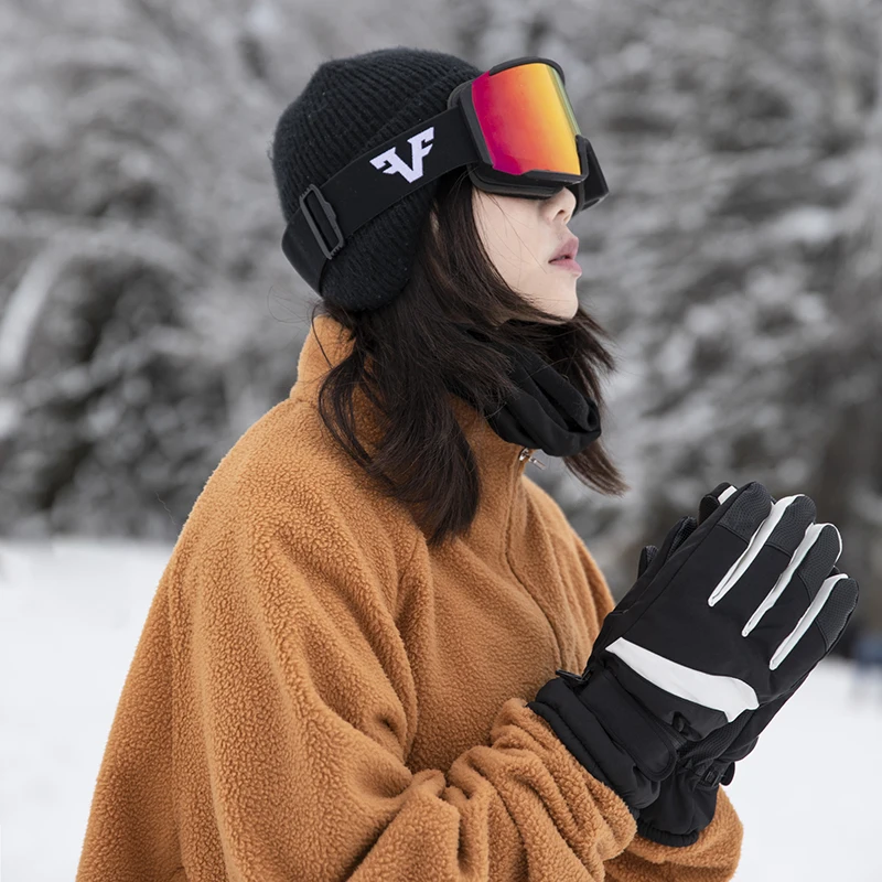 Comxz Trend Winter Five Finger Ski Gloves Waterproof Warm with Unique Section Cutting Minimalist Unisex Outdoor Sports Versatile