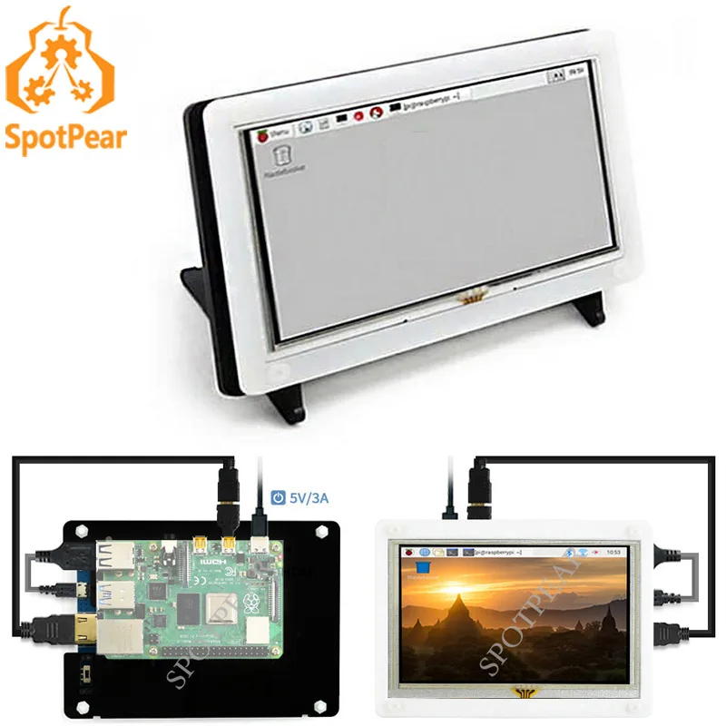 Raspberry Pi Touch Screen Resistivo Hdmi Da 5 Pollici Lcd Da 5 Pollici Con Custodia Bicolore Display 800X480