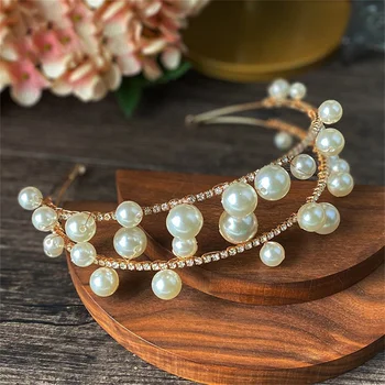 심플한 라인스톤 합금 신부 왕관 헤어 장식, 일본 및 한국, 결혼식 원피스 생일 선물, 공주 왕관 티아라, 신상