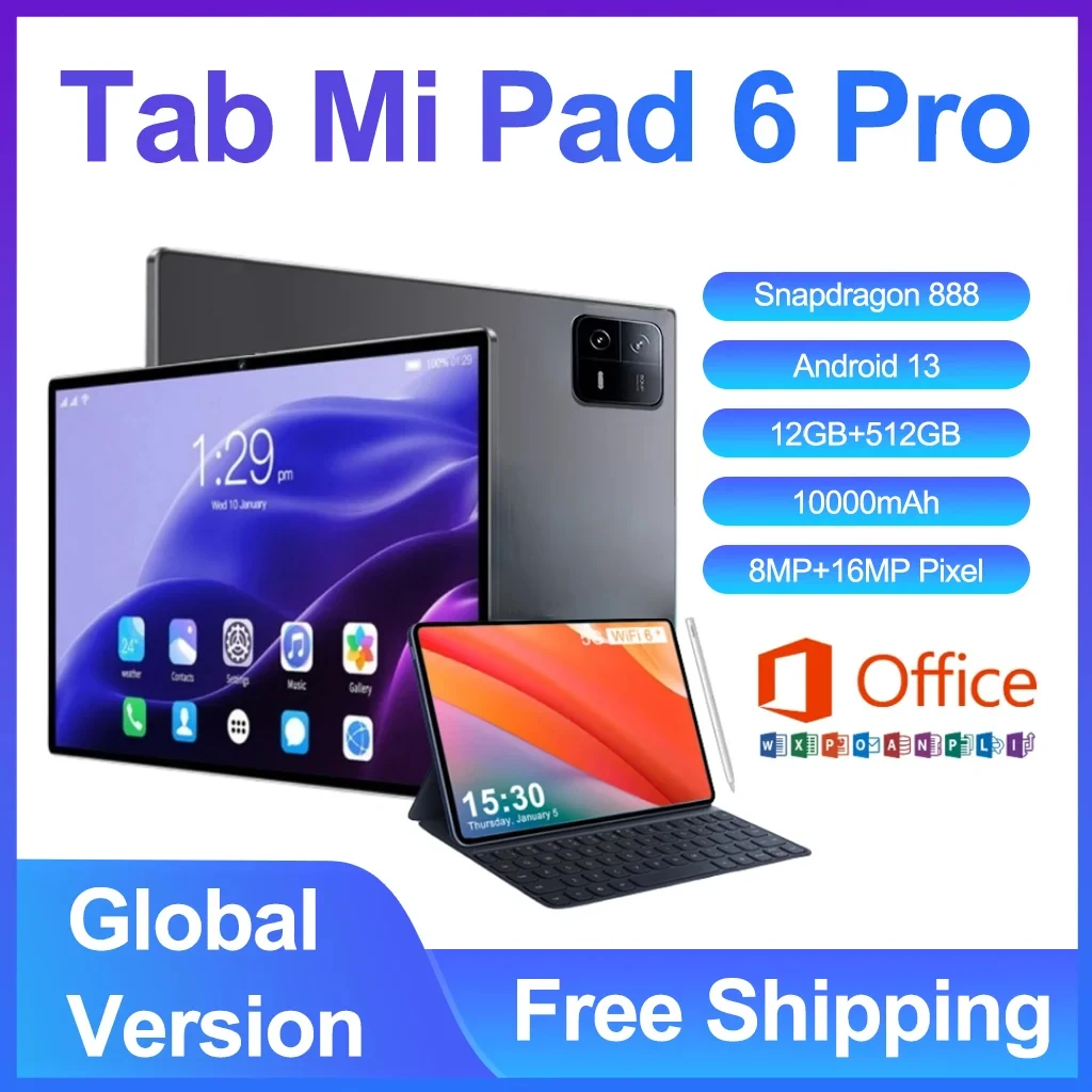 2024 새로운 5G MI Pad 6 Pro Snapdragon 888 안드로이드 태블릿 Google Play 12GB RAM 512GB ROM 태블릿 PC 11 인치 탭 패드 6 Pro 태블릿