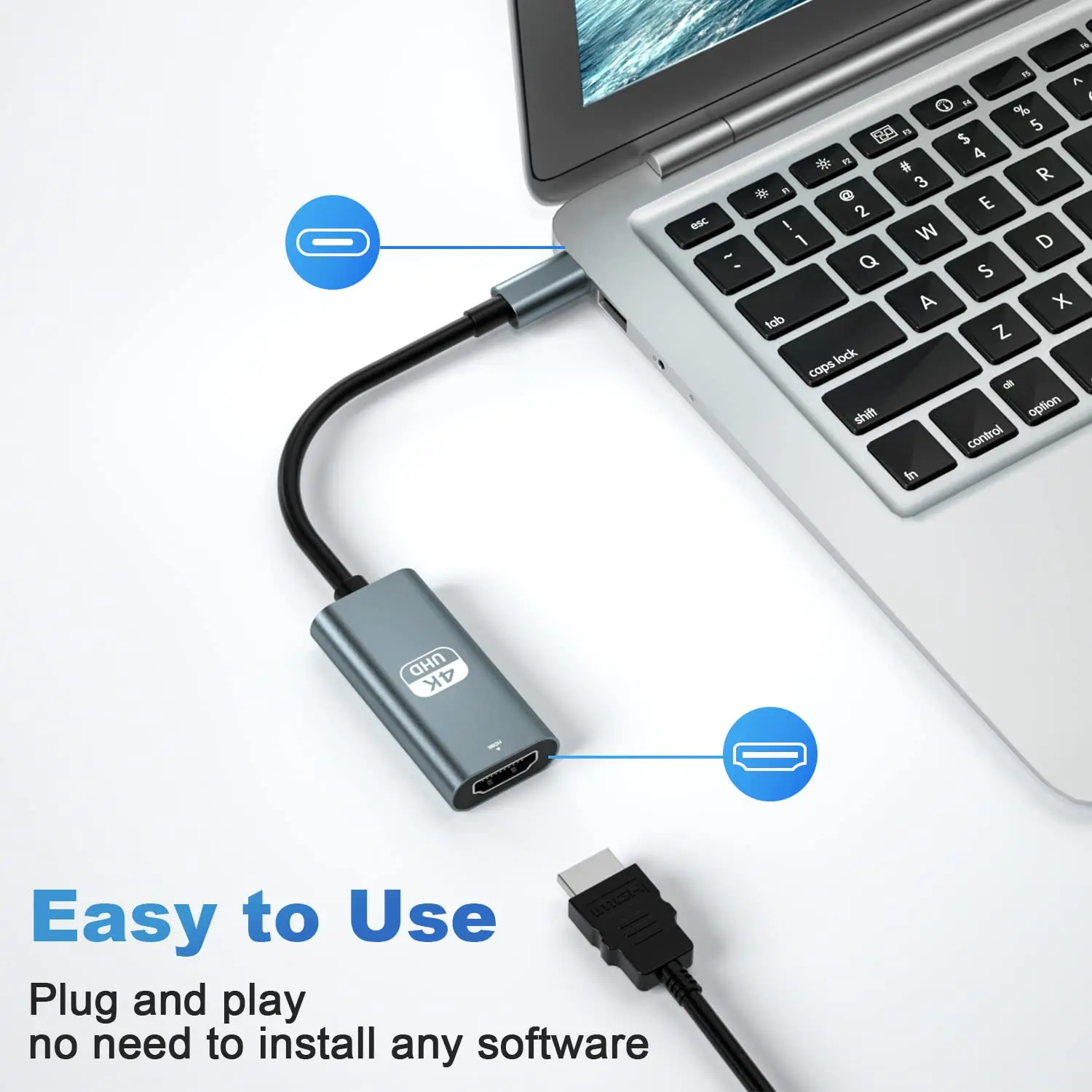 Ultra HD USB-C to HDMI Adapter for Monitors and Docking Stations