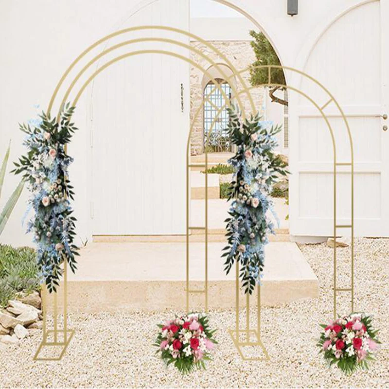 

Shiny Gold Iron Arc Double Rod Arch Outdoor Wedding Decoration Shelf Baptism Birthday Party Display Stand Flower rack