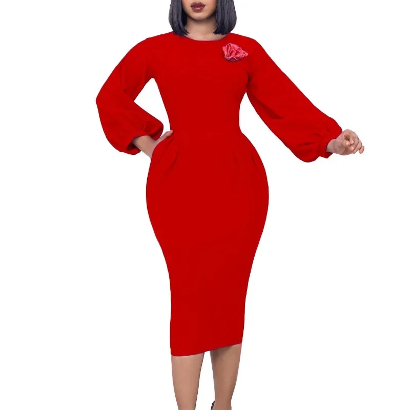 

Elegant African Dresses for Women Summer African Long Sleeve High Waist Polyester Sexy Slim Robe S-3XL African Clothing