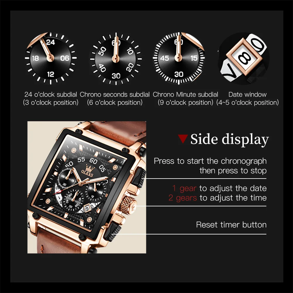 OLEVS 9919 Watch For Men Fashion Chronograph Quartz Man Wristwatch Waterproof Luminous 24 Hours Display Original Leather Watches