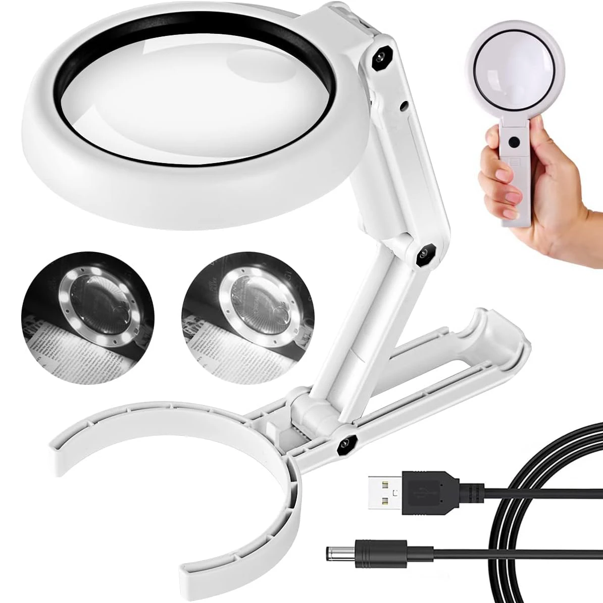 11x 5x Magnifying Glass With Light And Stand Foldable Handheld Desk Magnifier Dimmable For Close Work Macular Seniors Reading_voghion.com