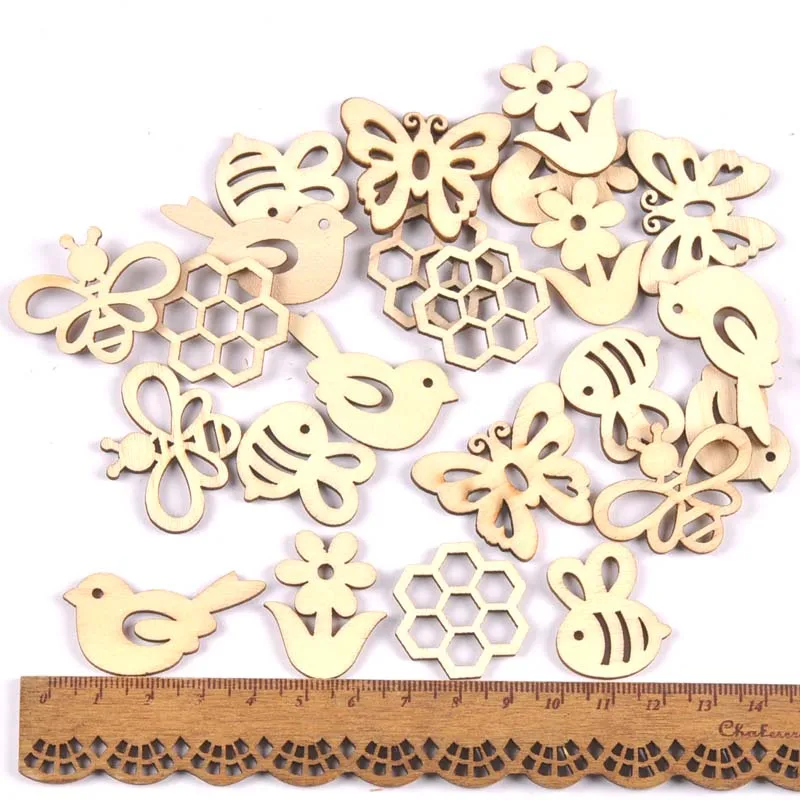 Tag fiore in legno grezzo cm 4 cf 5 pezzi - Dettagli, Articoli da Regalo, Giocattoli in Legno, Artigianato Italiano