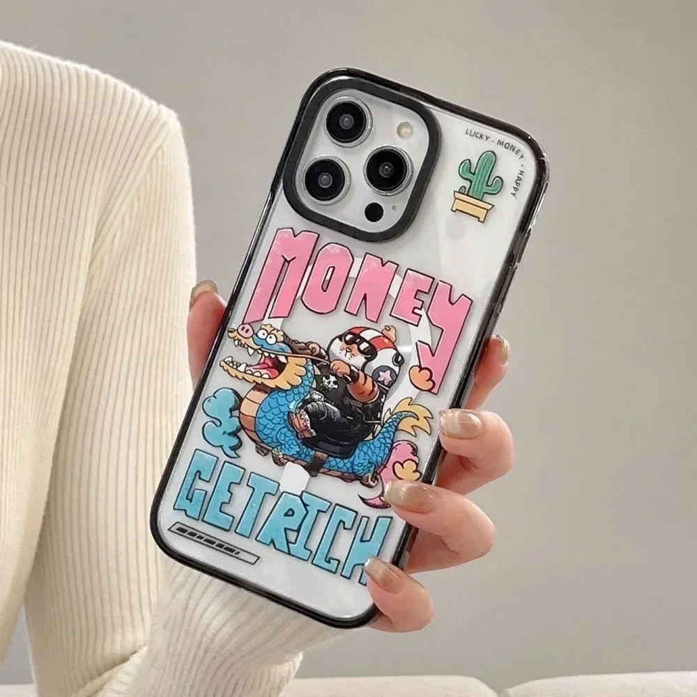 Acrylic Black Border Cartoon Tiger iPhone 11 12 13 14 15 Pro Max Case - Protective iPhone Case with MagSafe